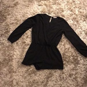 Long-Sleeved Shorts Romper in Black